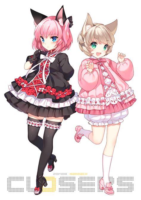 Safebooru 2girls Animal Ears Arm Behind Back Black Gloves Black