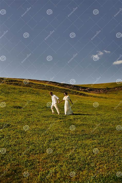 Scenic Landscape Just Married Couple Walking Stock Photo Image Of