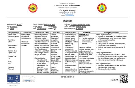 Solution Nursing Pharmacoloy Medical Surgical Nursing Drug Study