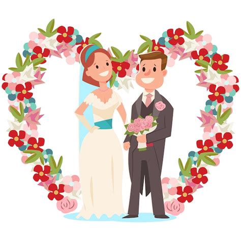 Mari E Et Le Mari Et Un Arc De Mariage Avec Des Fleurs Illustration