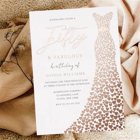 Rose Gold Dress Fabulous 50th Birthday Party Foil Invitation Zazzle