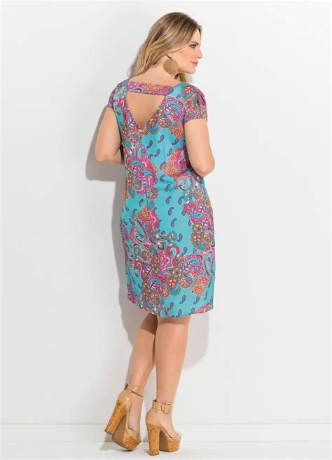 Vestido De Cetim Estampado Plus Size Quintess Quintess