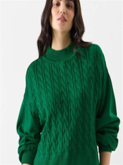 Buy The Souled Store Green Self Design Cable Knit Acrylic Pullover