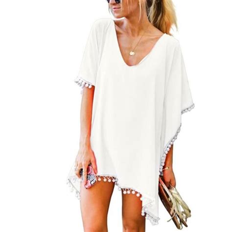 Robe De Plage Femmes Garniture Caftan En Mousseline Soie Glands Maillots Bain Ample Bikini