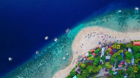 Aerial View Of Sandy Beach On The Sumilon Island Near Oslob Cebu