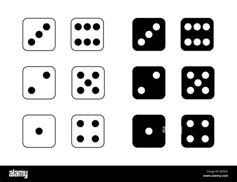 Black And White Illustration Of Dice Showing The Numbers From 1 To 6