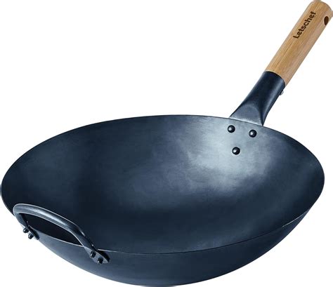 Letschef Wok De Acero Al Carbono Presazonado De 14 Pulgadas