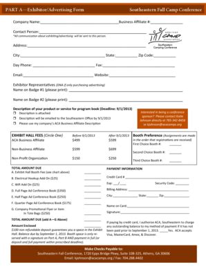 Fillable Online Acacamps PART A Exhibitor Advertising Form Southeastern