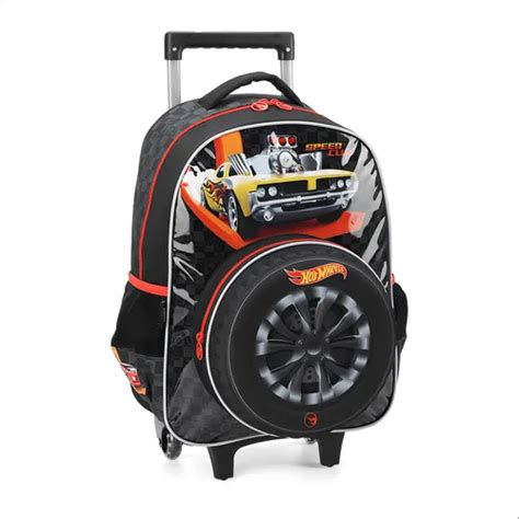 Mochila Bolsa Luxo De Rodinhas Meninos Hot Wheels Cor Preto Frete Gr Tis