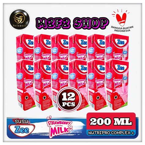 Jual Zee Susu Kotak UHT Strawberry Milk Stroberi 200 Ml Kemasan 12