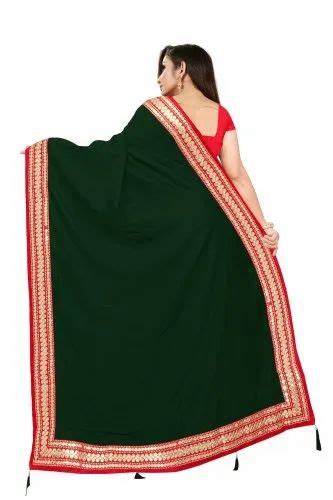 Golden Zari Work Vichitra Silk Fabric Saree Dry Clean M With