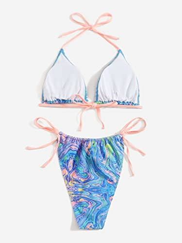 Rfgere Bikini Plus Abstract Fluid Pattern Triangle Bikini Swimsuit