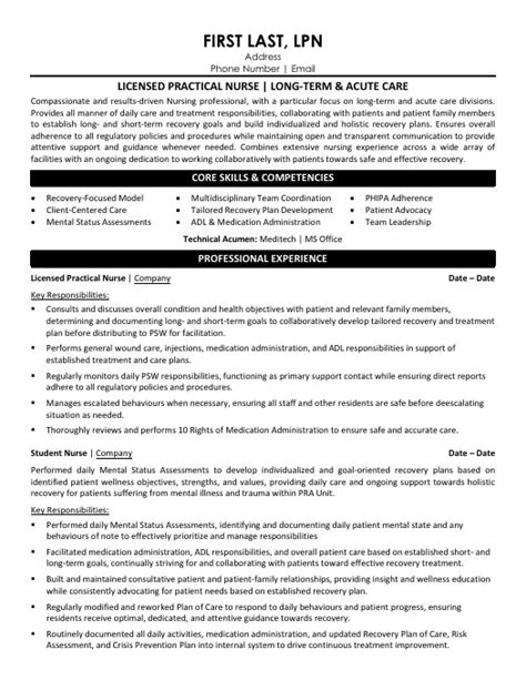 Licensed Practical Nurse Long Term Acute Care Resume Template