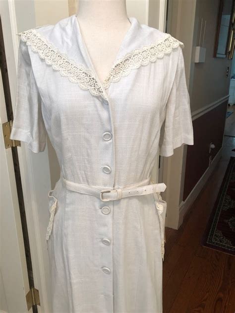 1950s Vintage White Rayon Shirtwaist Dress W Belt Styled By Etsy