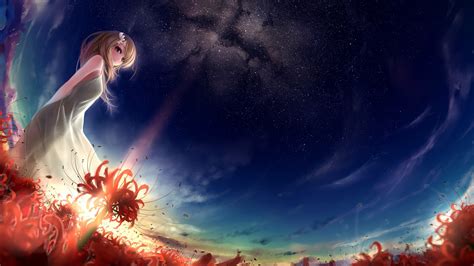 Wallpaper Sunlight Fantasy Art Anime Girls Space Sky Field