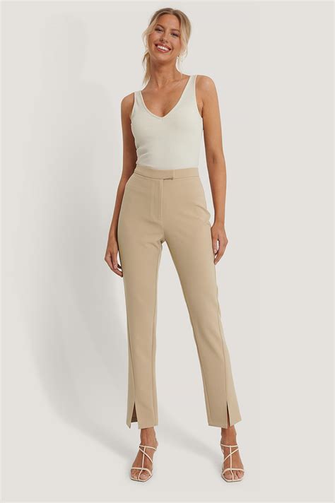 Front Slit Suit Pants Beige Na