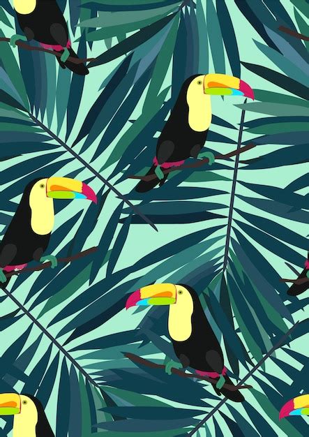 Premium Vector Toucan And Tropical Leaves Seamless Pattern