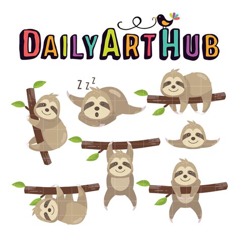 Cute Sloth Clip Art Set – Daily Art Hub // Graphics, Alphabets & SVG