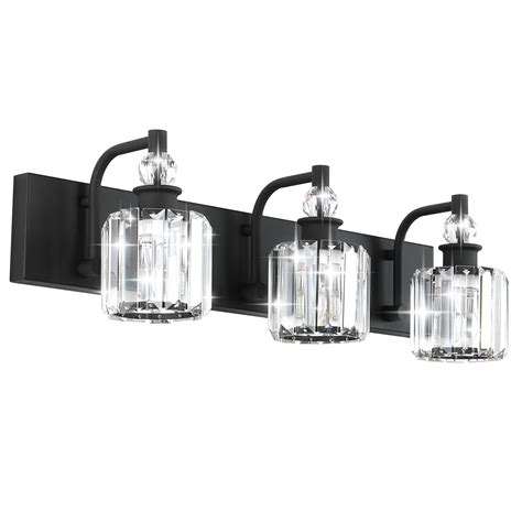 Ralbay Black Crystal Bathroom Lights Fixtures 3 Light Crystal Bathroom