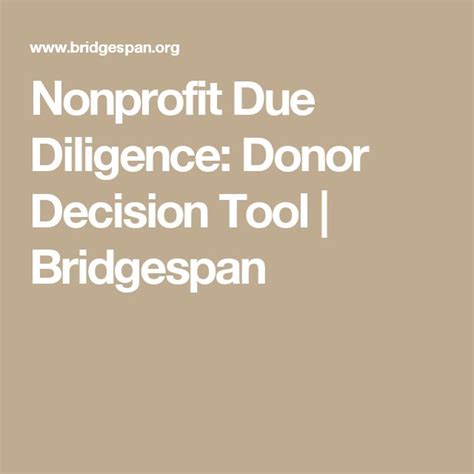 Nonprofit Due Diligence Donor Decision Tool Bridgespan Non Profit