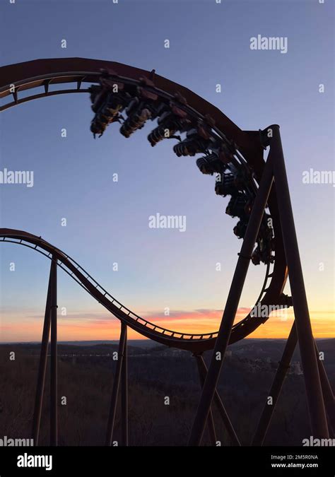 Sunset Behind Wildfire Roller Coaster At Silver Dollar City Branson