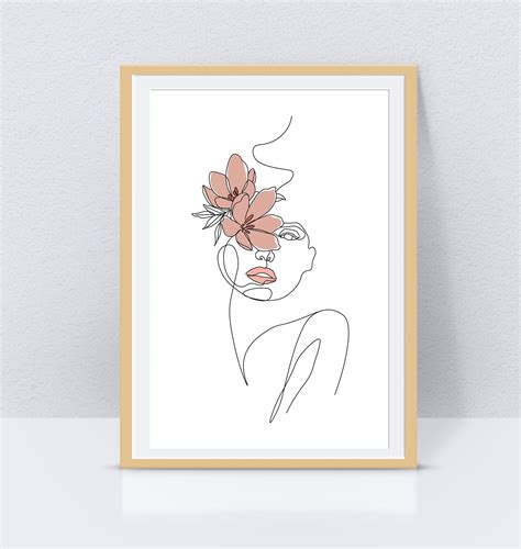 Mujer flor cara línea arte arte de pared arte de línea imprimible