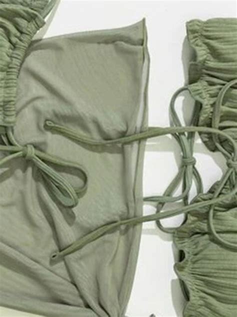 Piece String Bikini Swimwear Triangle Ruched Bra Tie Side Bottoms Cover Up Chuzko