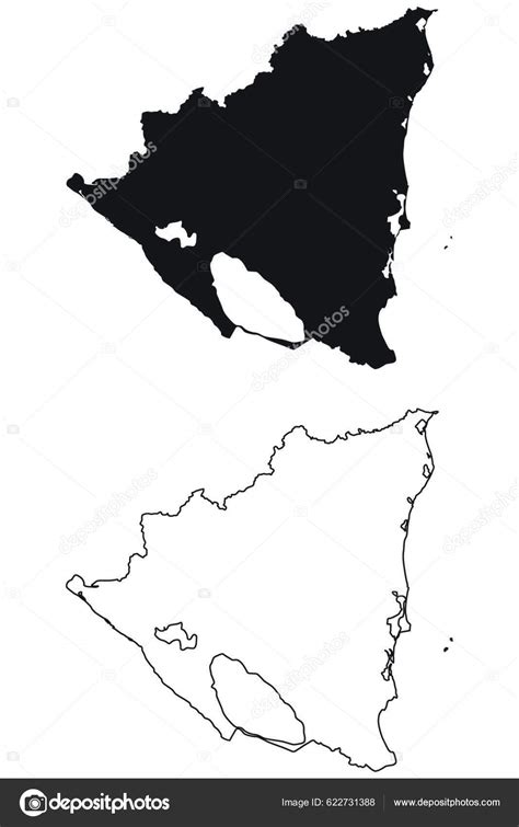 Nicaragua Country Map Black Silhouette Outline Isolated White