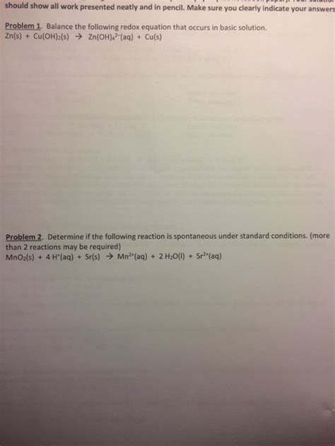 Solved Balance the following redox equation that occurs in | Chegg.com 