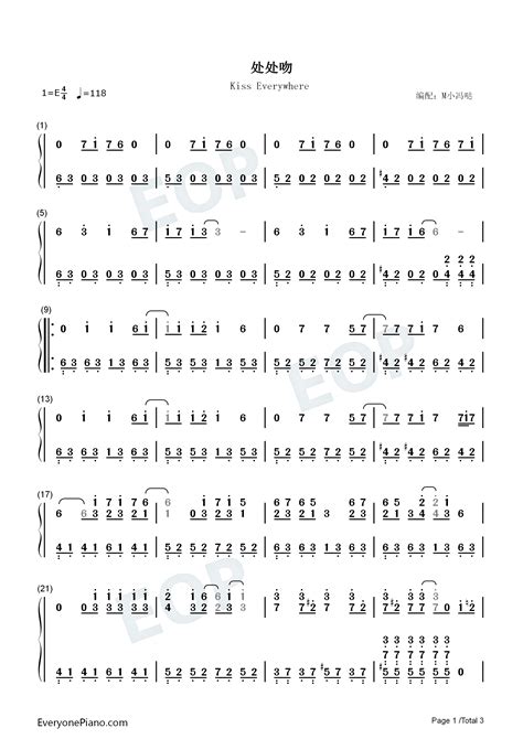 Kiss Everywhere Tiktok Hot Song Numbered Musical Notation Preview