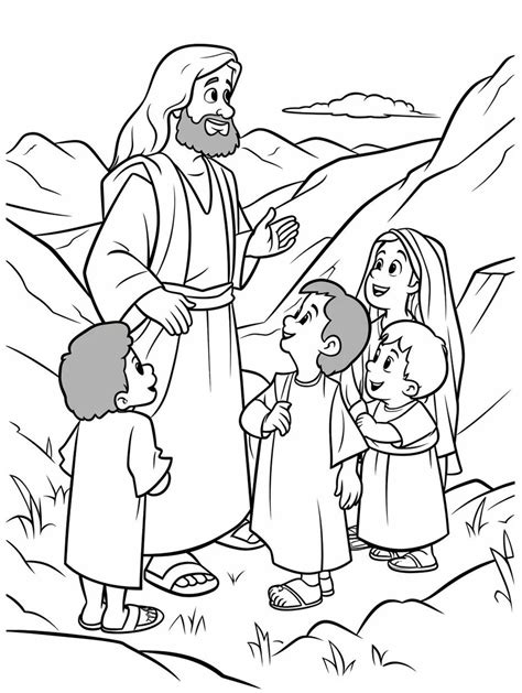 Jesus And Kids Printable Coloring Page Etsy