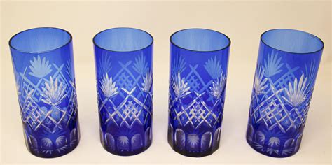 Set Of Four Cobalt Blue Cut Crystal Drinking Rock Glasses Tumbler At 1stdibs Blue Drinking