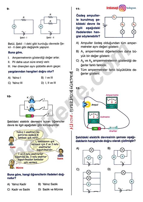 7 ÜNİTE ELEKTRİK DEVRELERİ TEST 1 2 3 Hadi Fene Fen Eğitim Merkezi