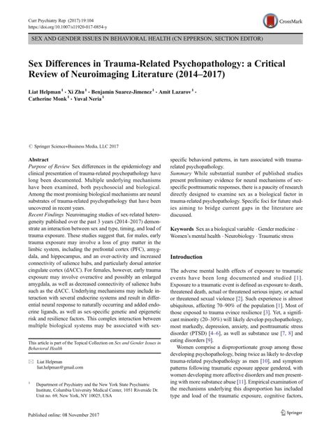 Pdf Sex Differences In Trauma Related Psychopathology A Critical