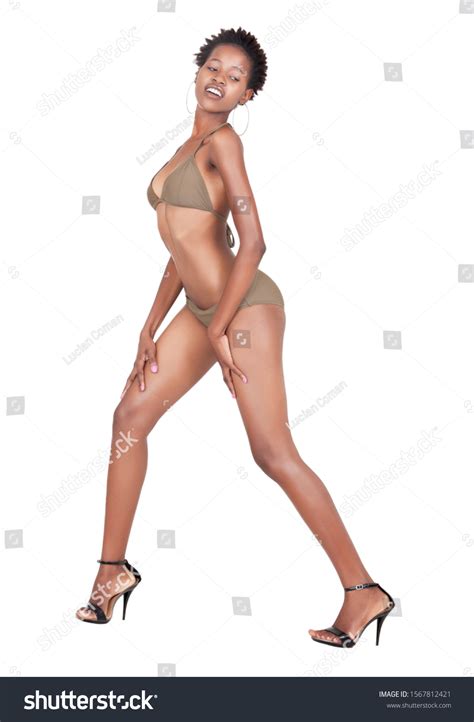 Sexy African Woman Wearing Bikini Isolated Foto Stok 1567812421