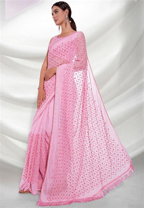 Buy Sequinned Georgette Saree In Pink Online SPF8180 Utsav Fashion