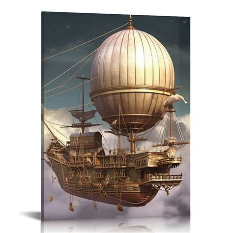 COMIO Canvas Wall Art Print Picture, Fantasy Steampunk Airship Abstract ...