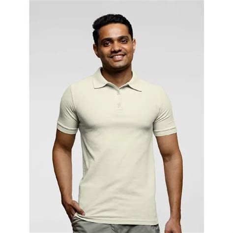 Round Mens Polo Shirts Gsm Cotton Collar Neck Off White Half