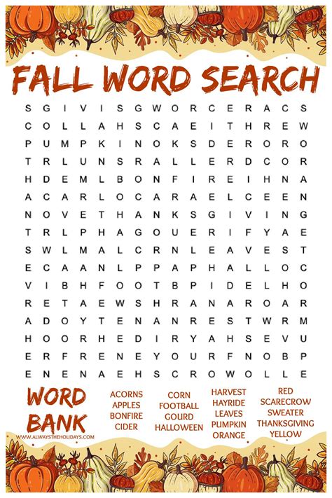 Easy Fall Word Search