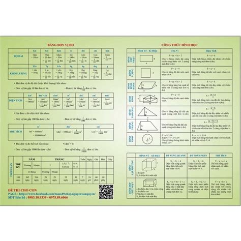 Sách Bảng Công Thức Toán Tiều Học Bảng Cửu Chương Cộng Trừ Nhân Chia