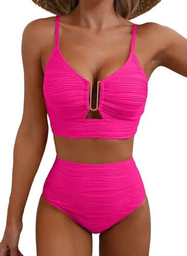 Traje De Baño Sexy Bikini Para Mujer Con Falda Piezas Rosa Chicle M