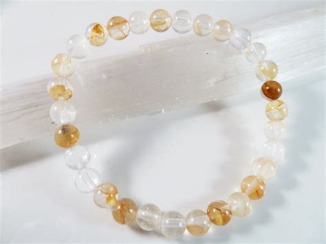 Yellow Hematoid Quartz Bracelet 6mm Smooth Round Beads Stretch Gemstone