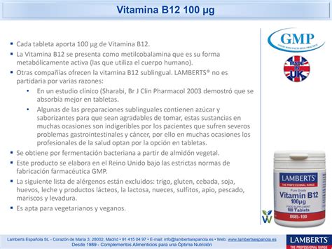 Vitamina B12 Metilcobalamina 100 μg Lamberts Española