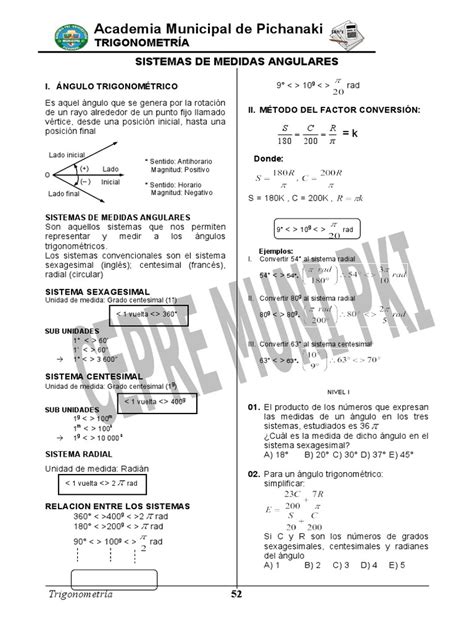 1°. Sistemas Medidas Angulares | PDF | Ángulo | Geometría triangular