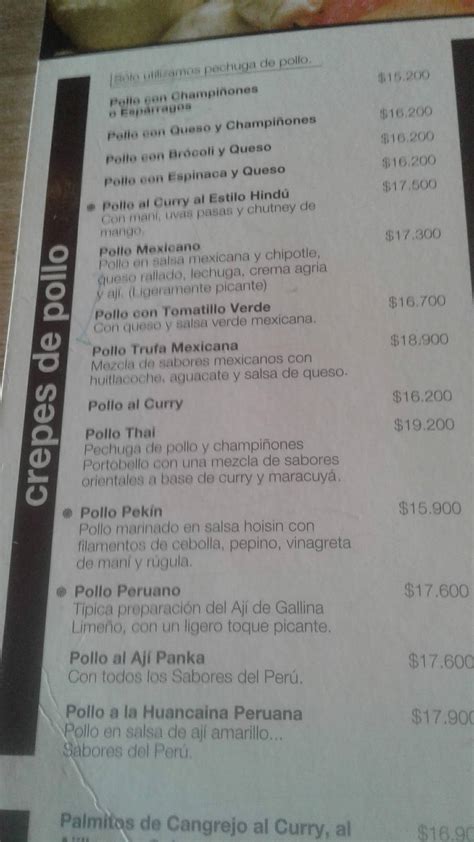 Carta Del Restaurante Crepes Waffles Centro Comercial Bazaar Ch A