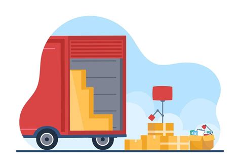 Trucking Transportation Cartoon Illustration With Cargo Delivery