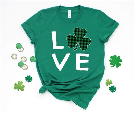 St Patricks Day Tshirt Love Shamrock Tshirt Four Leaf Etsy