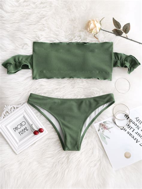 ZAFUL Bikini mujeres traje de baño Sexi Bikini volantes acanalado fuera del hombro Bikini