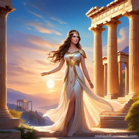 Brunette Priestess Of Athena At Dusk Stable Diffusion Online