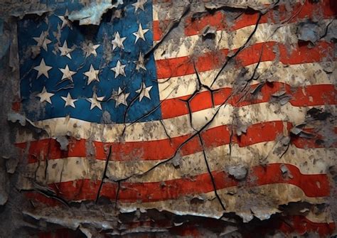 Premium AI Image Distressed American Flag On A Wall With A Crack In